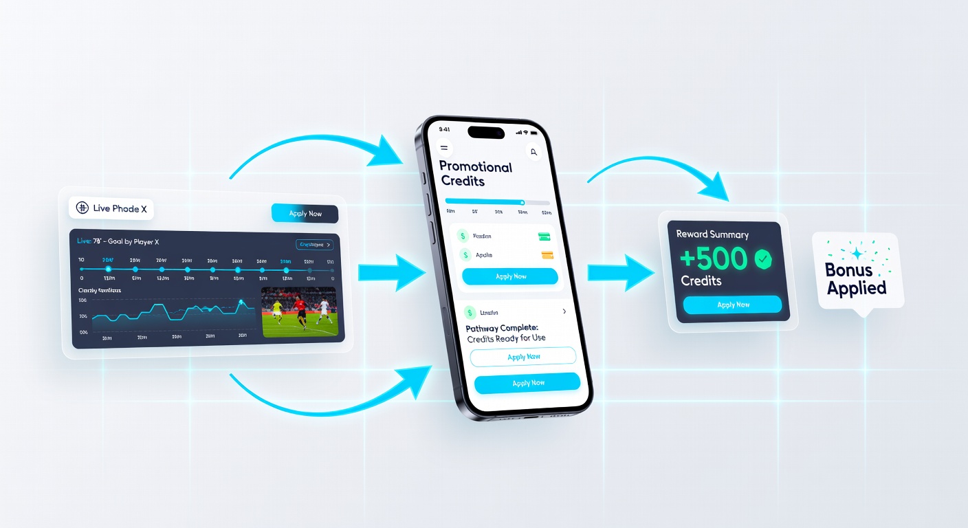 Smartphone interface showing transition from match analysis to promotional credit application
