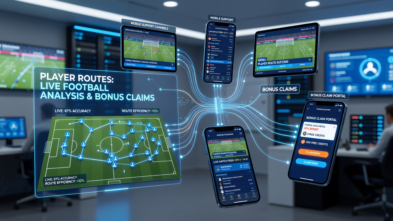 Diagram van spelerstrajecten tussen voetbalanalyse en bonusclaim op smartphone schermen