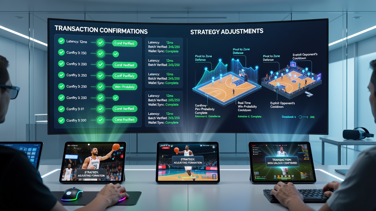 Diagram van datastromen tussen transactieverificaties, live analyses en strategieaanpassingen in gamingapps